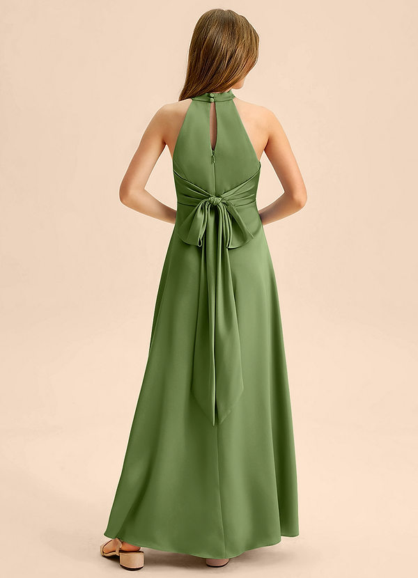 Azazie Beah Junior Juniper A-Line Pleated Stretch Satin Dress image1