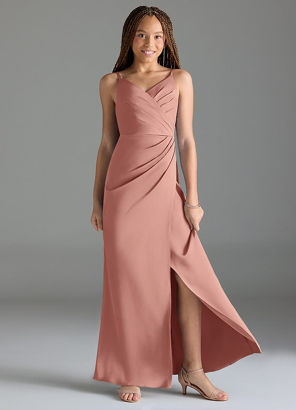 Azazie Maci Junior Robe Sirène en Satin extensible Plissée Rosette image1