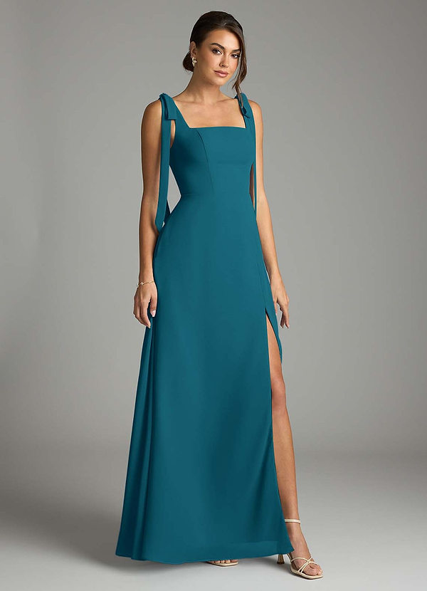 Azazie Debra Bridesmaid Dresses Ink Blue A-Line with Pockets Chiffon Convertible Dress image1