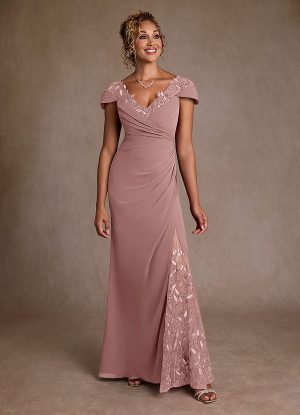 Azazie Betania 신부의 어머니 드레스 인어 스팽글 쉬폰 플로어 길이 드레스 image1