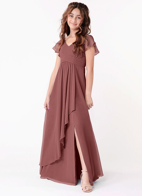 Azazie Omari Junior Desert Rose A-Line Ruched Chiffon Dress image1