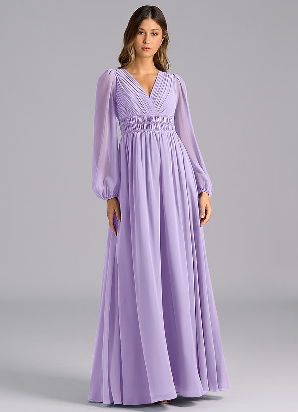 Azazie Palerma Bridesmaid Dresses Lilac A-Line Long Sleeve Chiffon Dress image1