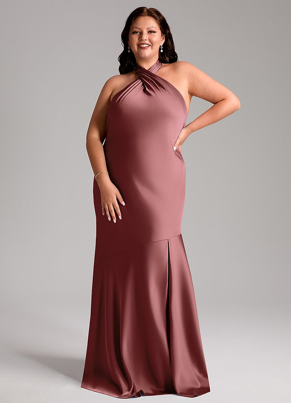 Azazie Lorena Robes Demoiselle d'honneur Robe Sirène en Satin extensible Plissée Améthyste image1