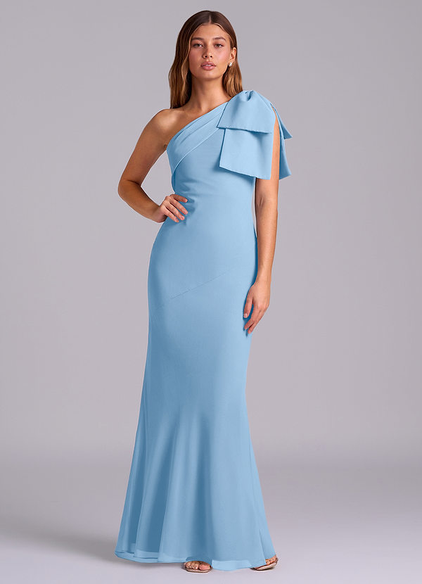 Azazie Yuanna Bridesmaid Dresses Powder Blue Mermaid One Shoulder Chiffon Dress image1