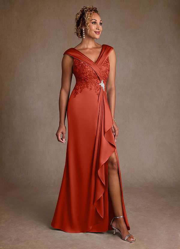 Azazie Santa Monica Mother of the Brides Dresses Rust A-Line Lace Dress image1