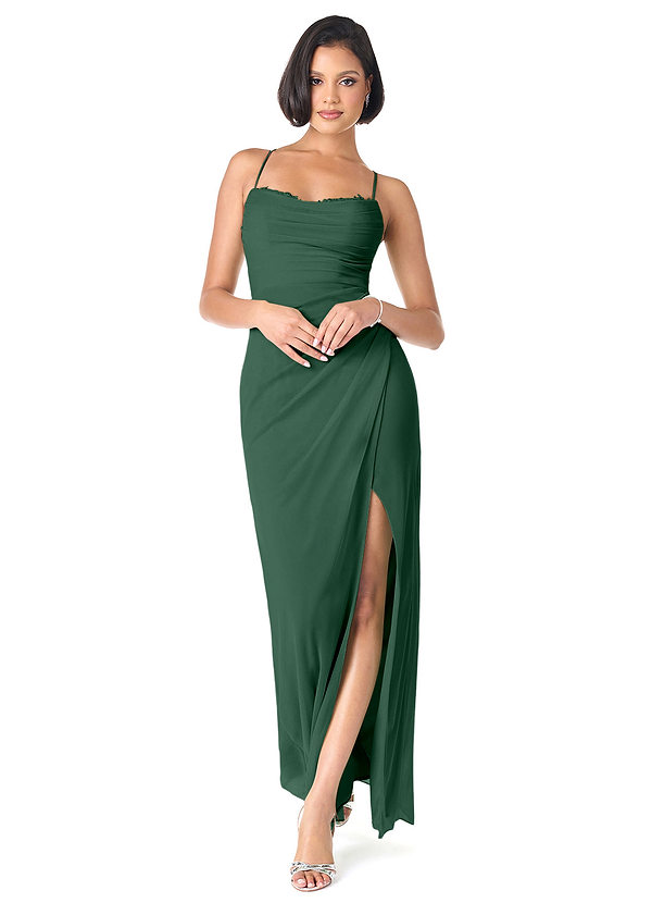Azazie Ashana Robes Demoiselle d'honneur Robe Fourreau en Maille Dentelle en forme de cœur Vert Foncé image1