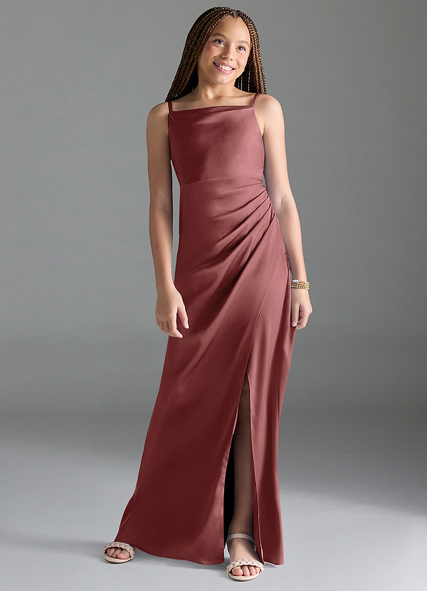 Azazie Leonis Junior A-Linie Plissee Stretch-Satin Kleid Amethyst image1