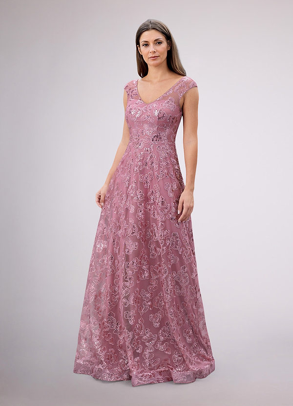 V-neck Appliqued 3/4 Sleeves Asymmetrical Dress Vintage Mauve main image 1