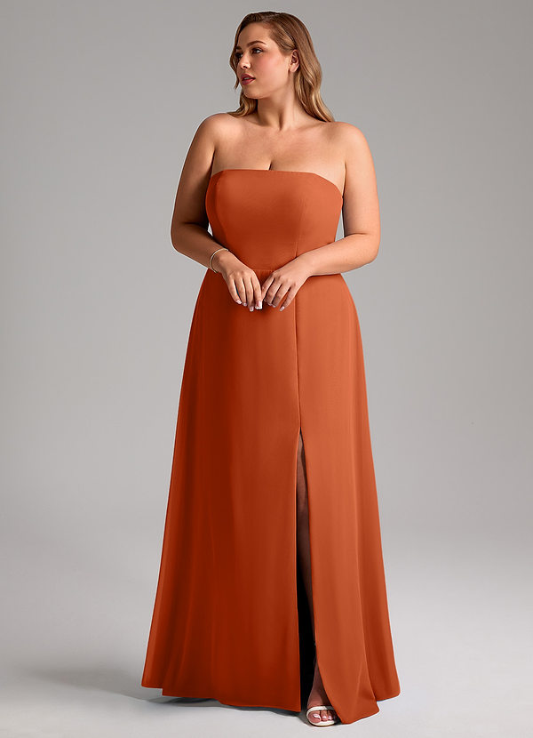 Azazie Wren Abiti da Damigella Abito Convertibile A-Line in Chiffon Spacco Laterale Arancia Bruciata image1