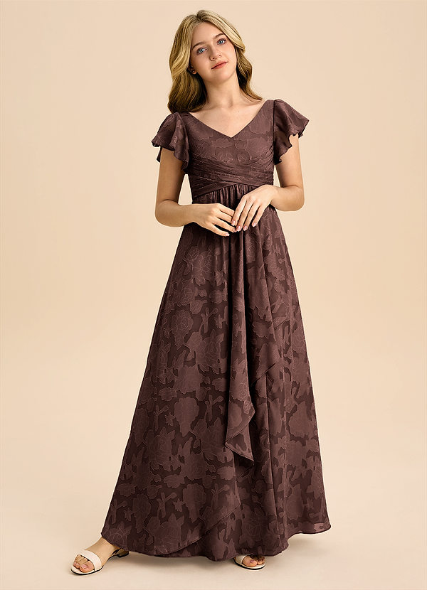 Azazie Omari Junior Abito A-Line in Burnout Floreale Plissettato Ganache image1