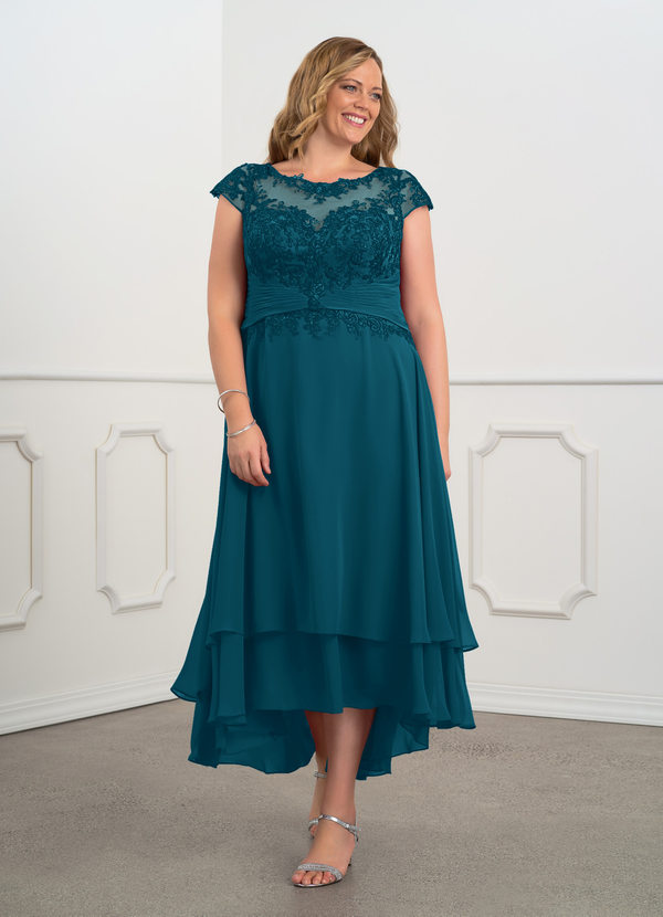Azazie Shonda Mother of the Brides Dresses Ink Blue Lace Chiffon Dress image1