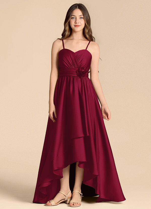 Azazie Catalina Junior Jurk van Stretch Satijn met A-Lijn Sweetheart Halslijn Bourgondië image1