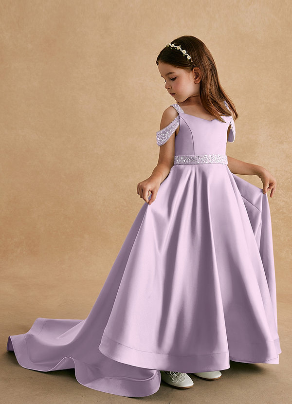 Azazie Jodi Vestidos de Niña de Flores Vestido de Lila Esmerilada de Satin Mate de Corte En A image1