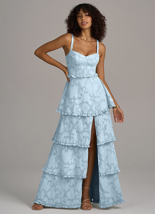 Azazie Romie Vestidos Dama de Honor Vestido de Azul Cielo de Devorado Floral de Corte en A con Corsé image1