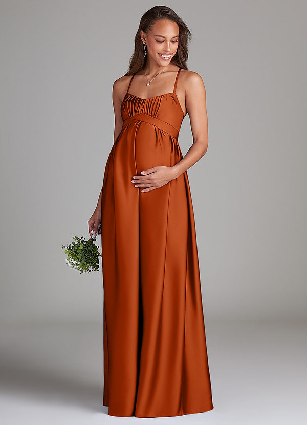 Azazie Llana Abiti da damigella premaman Abito A-Line Con Tasche Raso Elasticizzato Floor-Length image1
