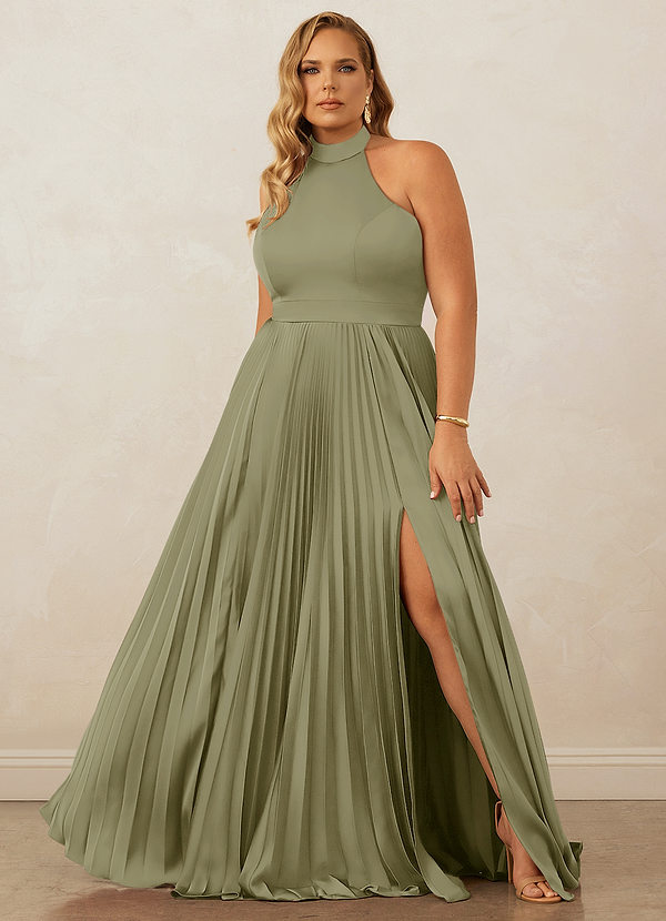 Christian Siriano Bridal for Azazie 1007 Bridesmaid Dresses Pistachio A-Line Pleated Stretch Satin Dress image1