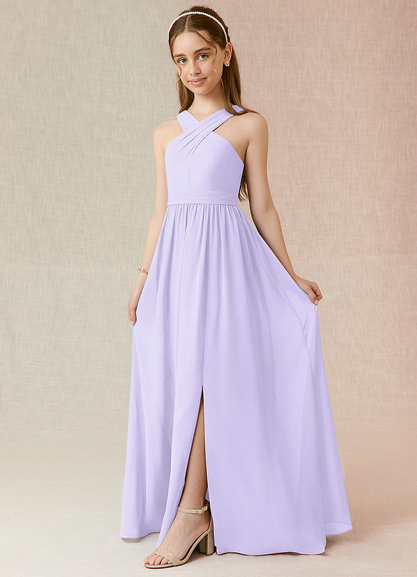 Azazie Jiya Junior Abito A-Line in Chiffon Plissettato Lilla image1
