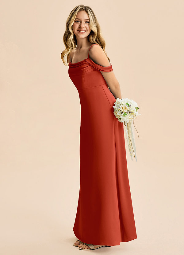 Azazie Lettie Junior A-Linie Schulterfrei Stretch-Satin Kleid Rost image1