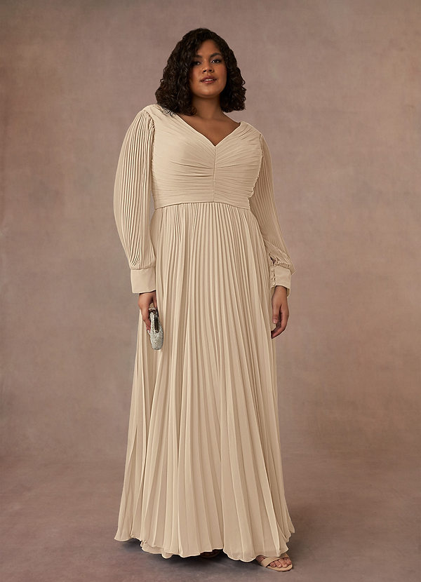 Azazie Zina Abiti da Mamma Sposa Abito A-Line in Chiffon Plissettato Champagne image1