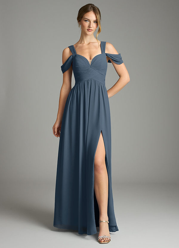 Azazie Lianne Bridesmaid Dresses Neptune A-Line Off the Shoulder Chiffon Dress image1