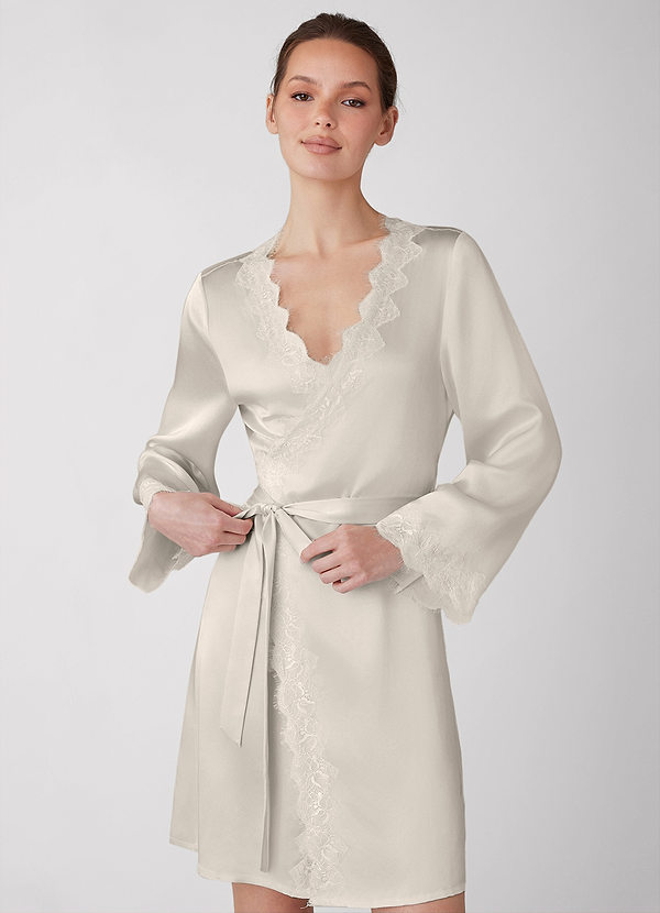 front White Alabaster Luminous Satin Short Robe