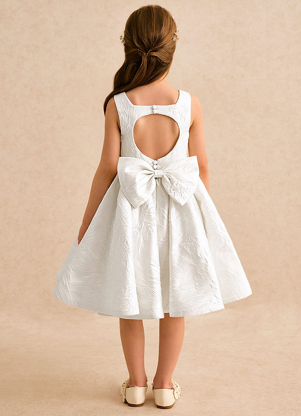 Azazie Honeybun Flower Girl Dresses Ivory A-Line Bow Floral Jacquard Dress image1