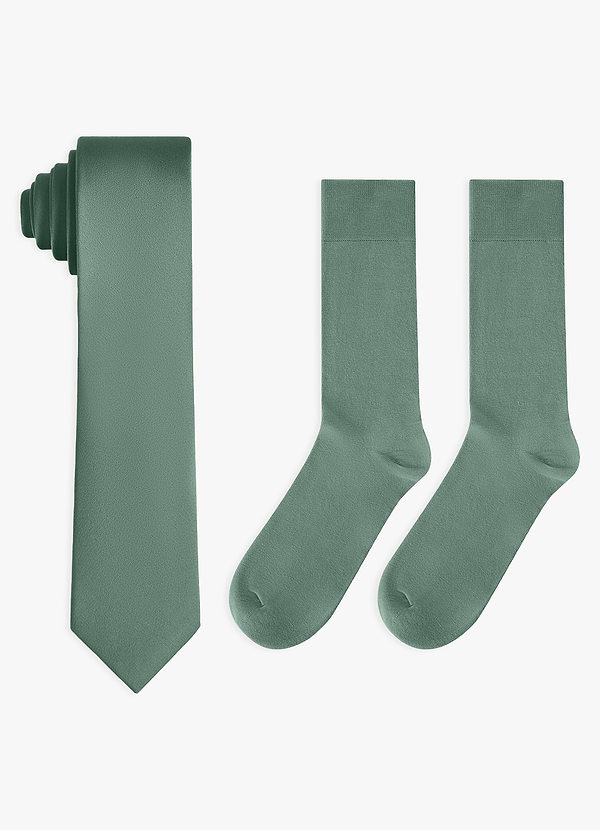 front Conjunto de corbata fina de satén elástico y calcetines de algodón a juego