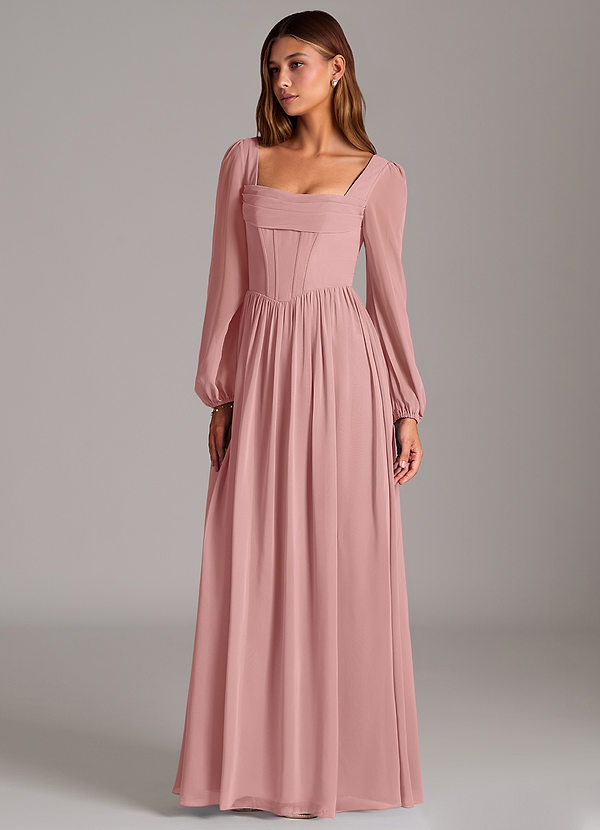 Azazie Maree Bridesmaid Dresses Dusty Rose A-Line Corset Chiffon Dress image1