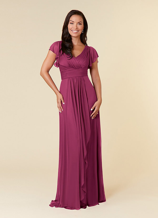 Azazie Reneya Mother of the Brides Dresses Mulberry A-Line Pleated Mesh Dress image1