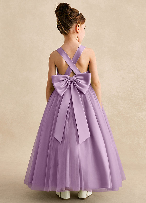 Azazie Peanut Robes de Fillette d'Honneur Robe Trapèze en Tulle Bretelle Glycine image1