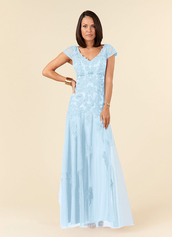 Azazie Romy Mother of the Bride Dresses Mermaid V-Neck Sequins Tulle Floor-Length Dress image1
