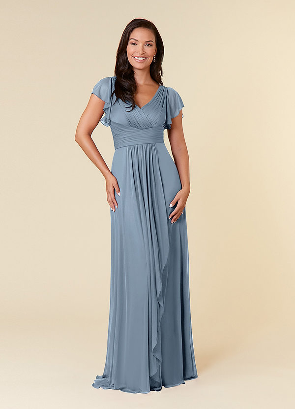 Azazie Reneya Mother of the Brides Dresses Dusty Blue A-Line Pleated Mesh Dress image1