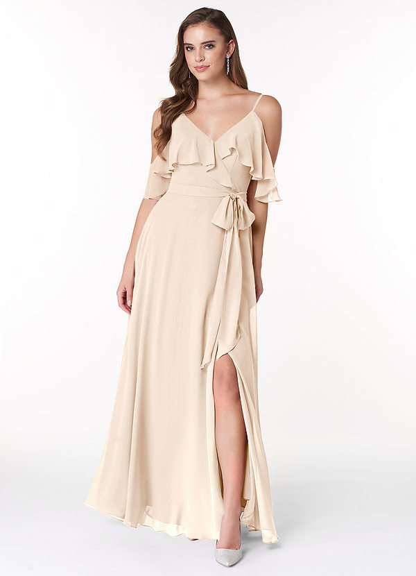 Azazie Vianna Bridesmaid Dresses A-Line V-neck Ruched Chiffon Floor-Length Dress image1