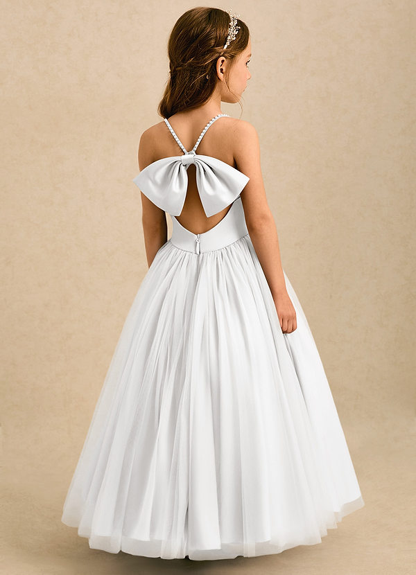 Azazie Aurora Blumenkinder Kleider A-Linie Schleifen Tüll Kleid Weiß image1
