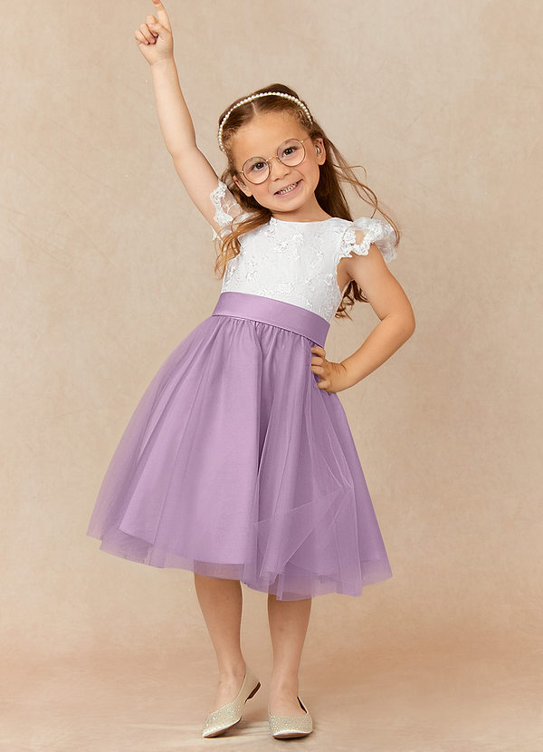 Azazie Vetty Flower Girl Dresses Ivory Wisteria A-Line Lace Tulle Dress image1