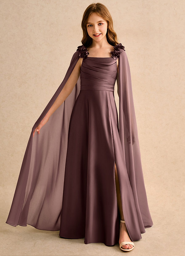 Azazie Rosita Girls Formal Blumenkinder Kleider A-Linie Plissee Matte Satin Kleid Espresso image1