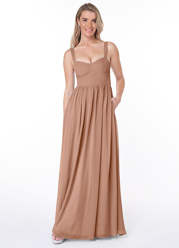 Azazie Gabby Bridesmaid Dresses Champagne Rose Flowy Sweetheart Neckline Chiffon Dress image1