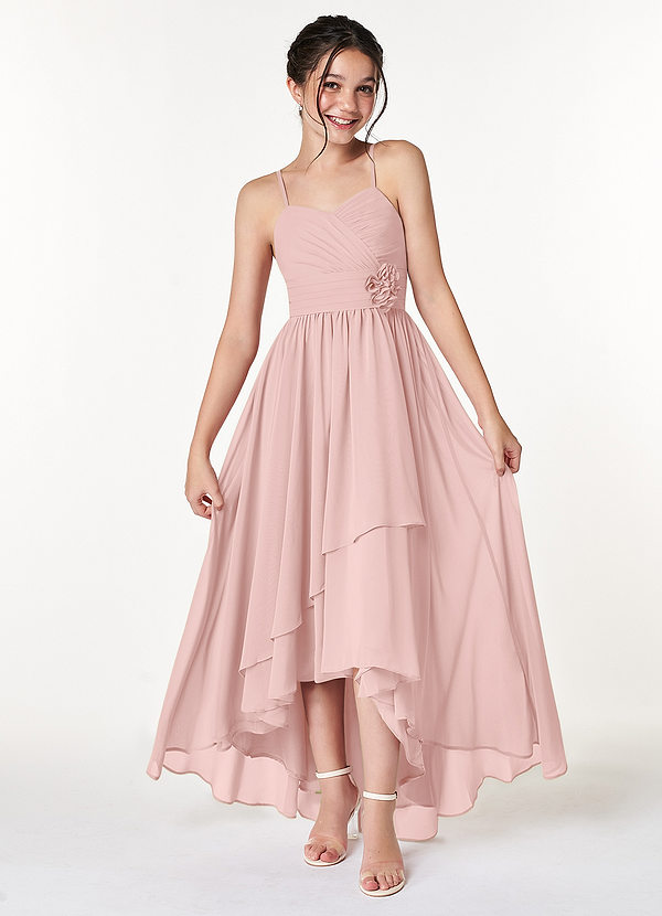 Azazie Catalina Junior Robe Trapèze en Mousseline de soie Rayé Rose Poudré image1