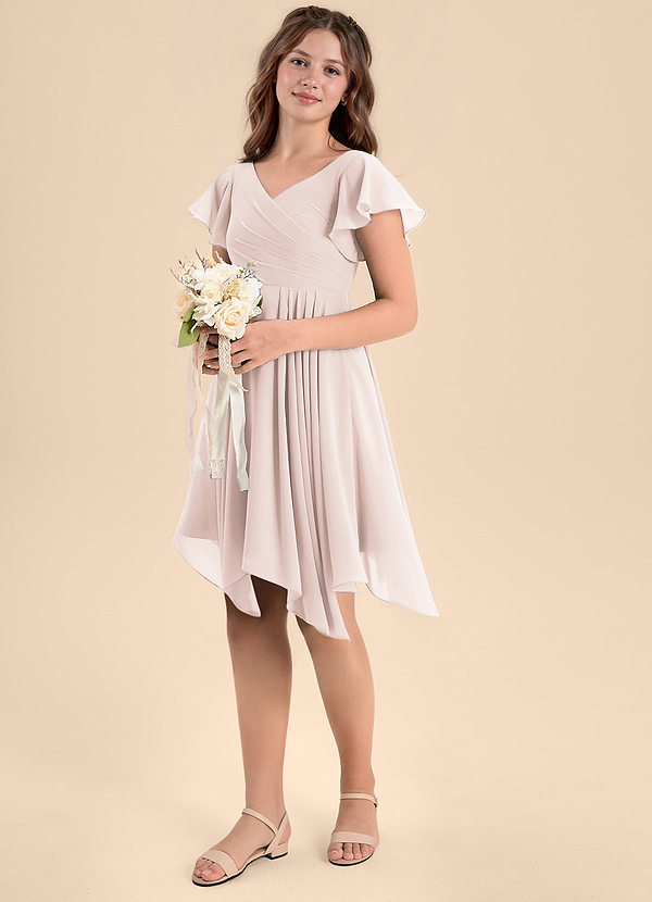 Azazie Janeaurelia Junior Rose Petal A-Line Pleated Chiffon Dress image1