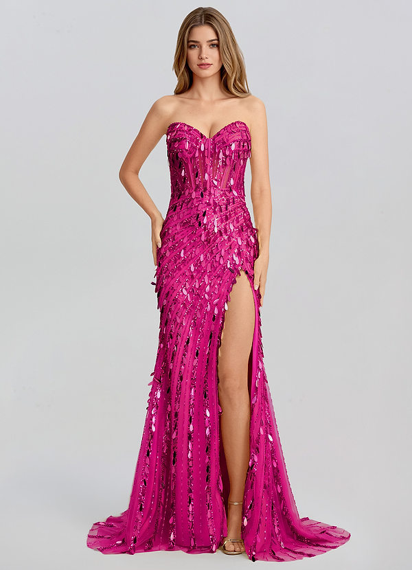 Virelle Fuchsia Robe longue fourreau à sequins et paillettes image1