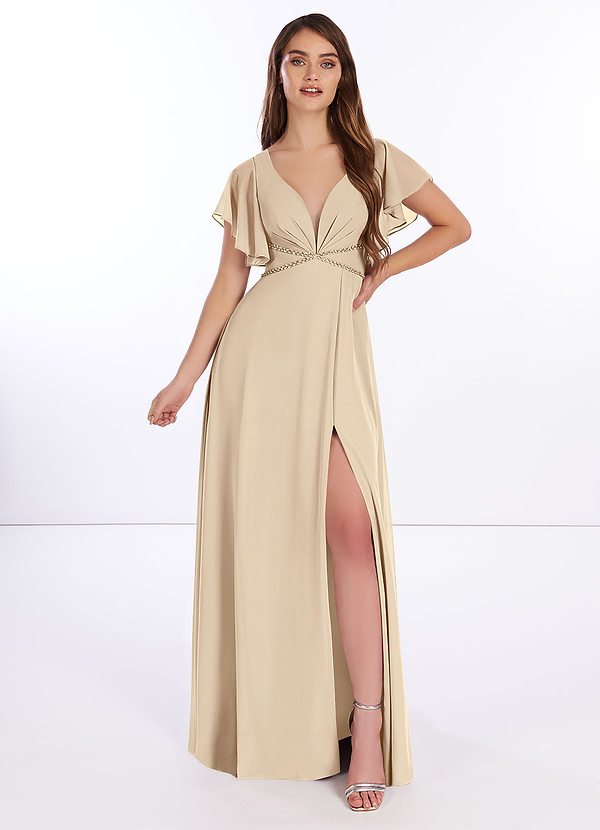 Azazie Kitr Bridesmaid Dresses A-Line Ruched Chiffon Floor-Length Dress image1