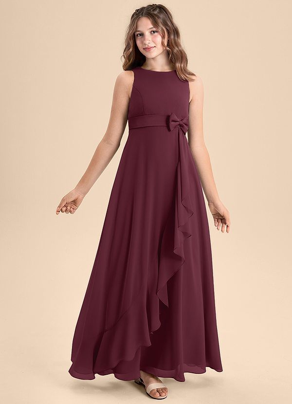 Azazie Lilenne Junior Cabernet A-Line Bow Chiffon Dress image1
