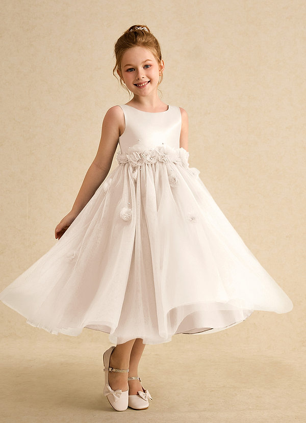 Azazie Lux Flower Girl Dresses White Alabaster A-Line Beaded Tulle Dress image1
