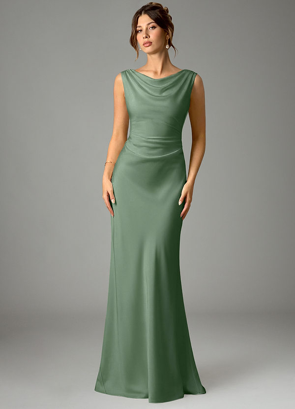 Azazie Kieryn Bridesmaid Dresses Matcha Mermaid Pleated Stretch Satin Dress image1