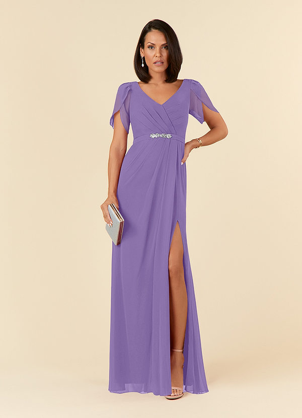 Azazie Marianne Mother of the Brides Dresses Tahiti Sheath V-Neck Pleated Chiffon Dress image1