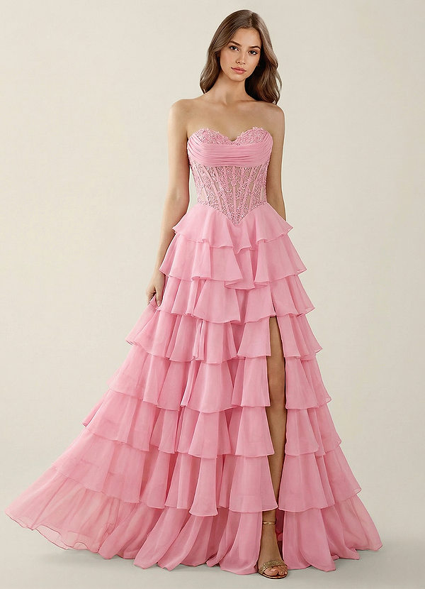 Antheia Rosa Cipria Abito da ballo a trapezio con volant image1