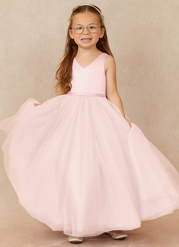 Azazie Marybell Flower Girl Dresses Klänning A-Line i Tyll Rosett image1