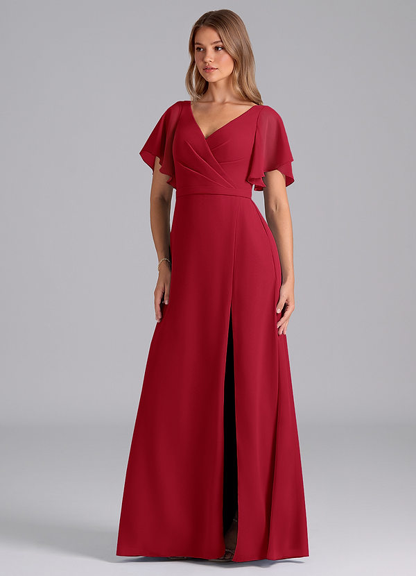 Azazie Ambrosia Bruidsmeisjes Jurken Jurk van Chiffon met A-Lijn Geplooid Scharlaken image1