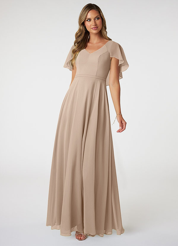 Azazie Jamie Bridesmaid Dresses Taupe A-Line Chiffon Dress image1