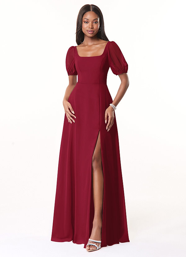 Azazie Alani Bridesmaid Dresses Burgundy A-Line Square Neckline Chiffon Dress image1